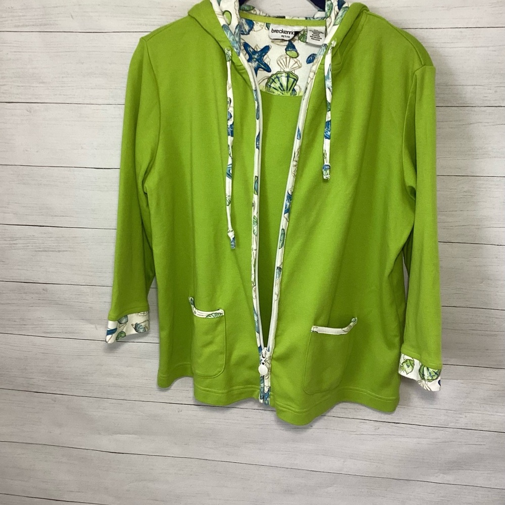 Breckenridge Women’s Zip Up Hooded Lightweight Jacket Green sz Petite Medium
